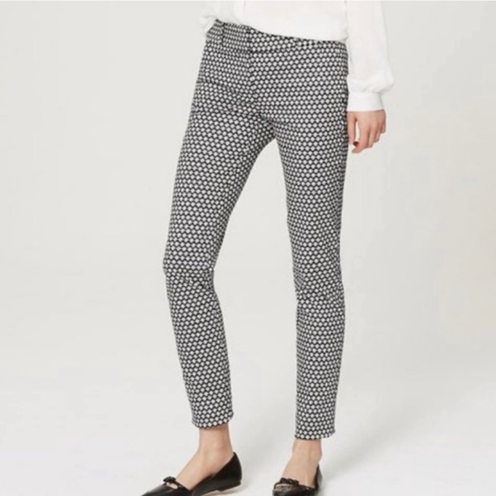 LOFT by Ann Taylor Marissa Skinny Black & White Geo Print Ankle Pants, Size 16